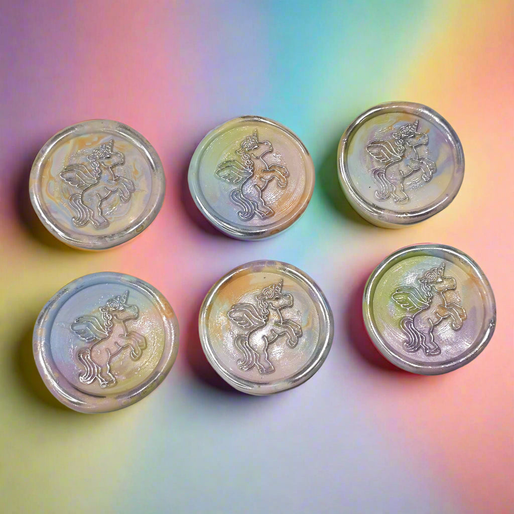 Unicorn Wax Seal In Rainbow Pastel and Silver, Set of SIX for cards, invitations, letters and gifts