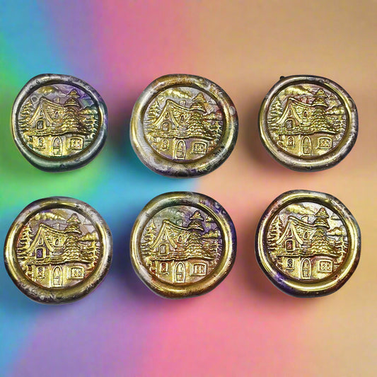 Fairy Cottage Wax Seals Blended Colors with Gold, Set of SIX for cards, invitations, letters and gifts