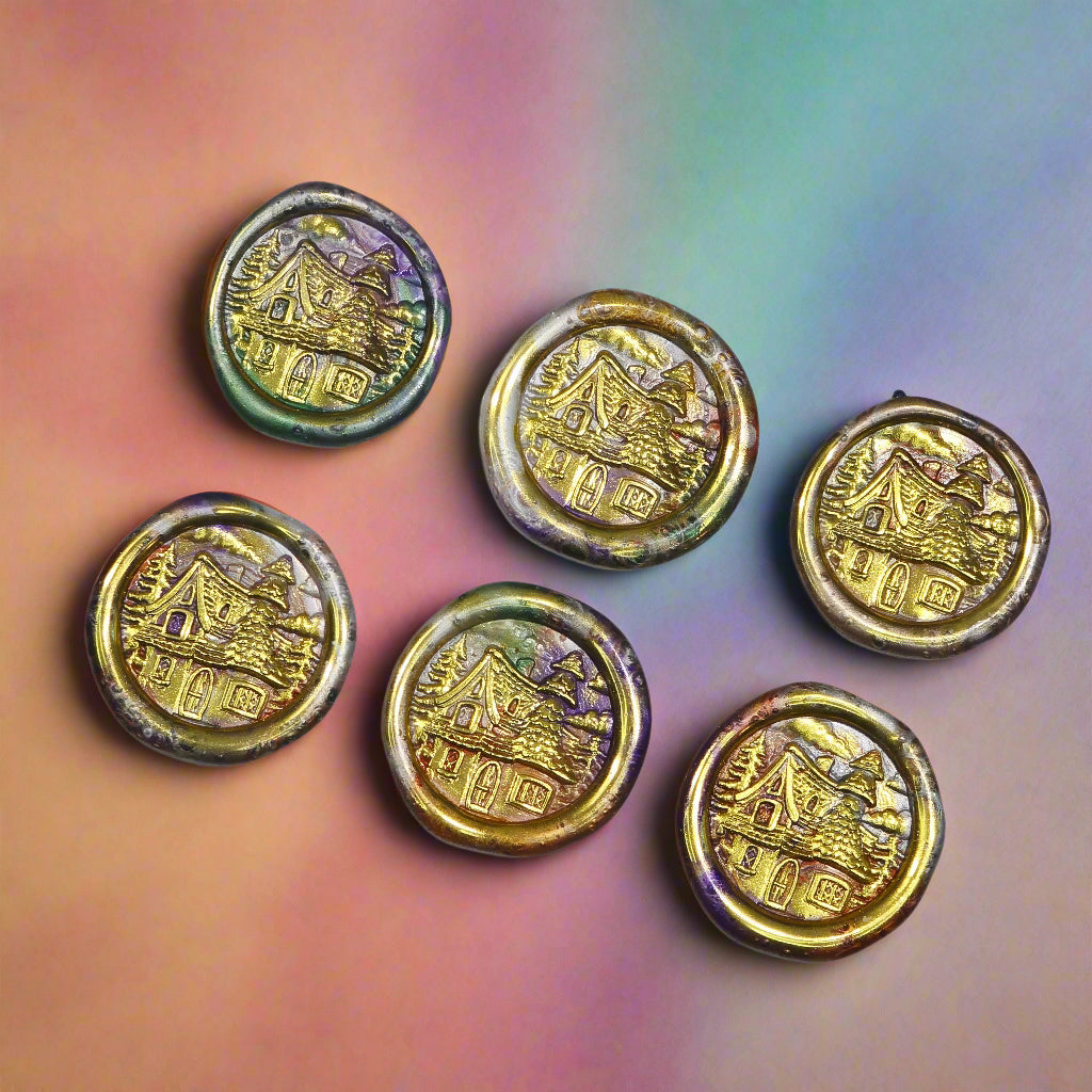 HandmadeFairy Cottage Wax Seals Blended Colors with Gold, Set of SIX for cards, with adhesive
