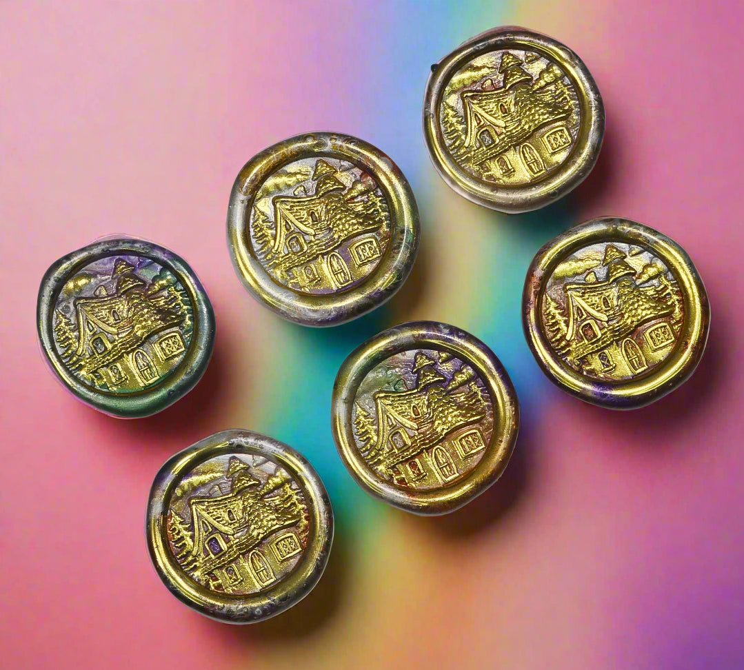 HandmadeFairy Cottage Wax Seals Blended Colors with Gold, Set of SIX for cards, with adhesive
