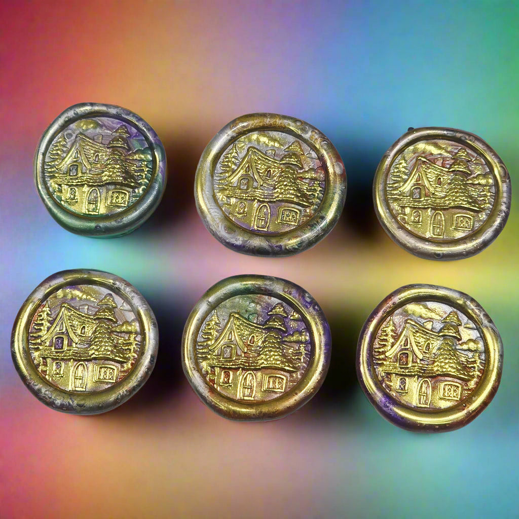 HandmadeFairy Cottage Wax Seals Blended Colors with Gold, Set of SIX for cards, with adhesive