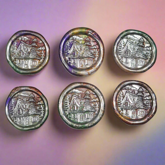 Fairy Cottage Wax Seals Blended Colors with Silver, Set of SIX for cards, invitations, letters and gifts