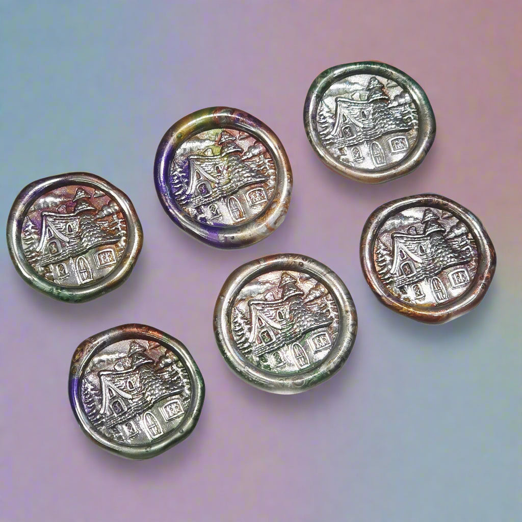 Handmade Fairy Cottage Wax Seals Blended Colors with Silver, Set of SIX for cards, invitations, letters and gifts