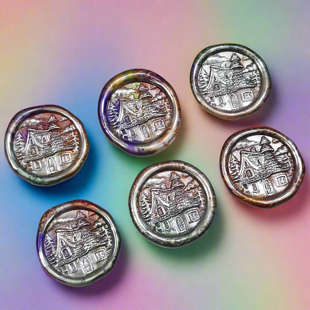Handmade Fairy Cottage Wax Seals Blended Colors with Silver, Set of SIX for cards, invitations, letters and gifts