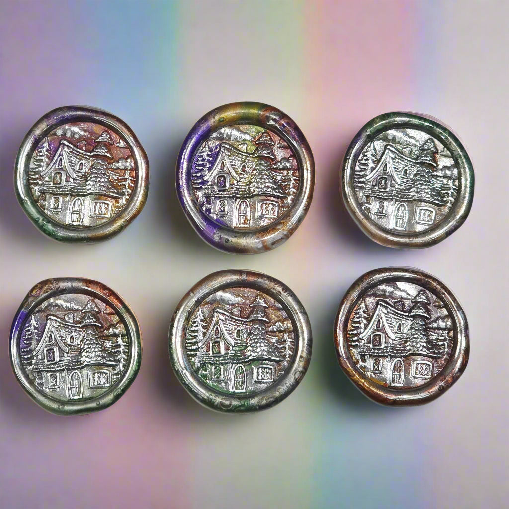 Handmade Fairy Cottage Wax Seals Blended Colors with Silver, Set of SIX for cards, invitations, letters and gifts