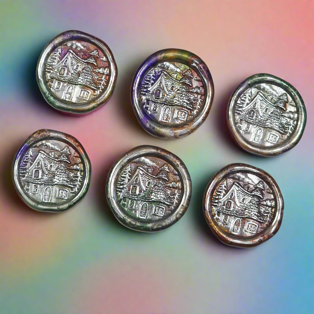 Handmade Fairy Cottage Wax Seals Blended Colors with Silver, Set of SIX for cards, invitations, letters and gifts
