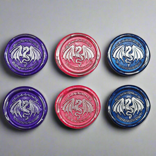 Dragon Wings Spread Wax Seals Purple, Pink, Blue & Silver Set of SIX, with Adhesive Wax Seals for Cards, Invitations and Gifts