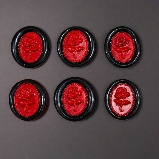 Gothic Rose Red & Black Two Color Wax Seals Set of SIX, with Adhesive Wax Seals for Cards, Invitations and Gifts