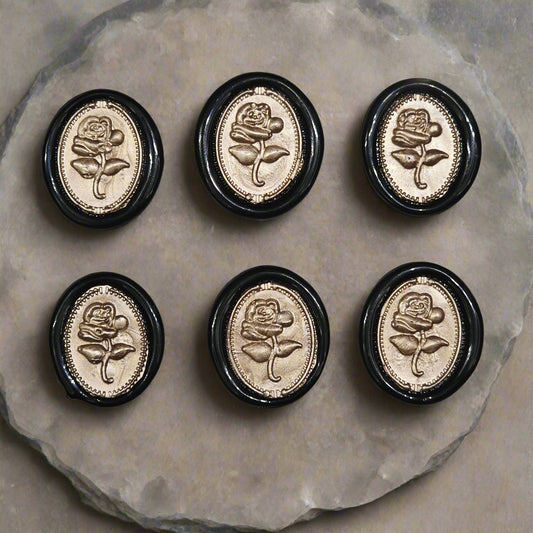Gothic Rose Champagne Taupe & Black Two Color Wax Seals Set of SIX, with Adhesive Wax Seals for Cards, Invitations and Gifts