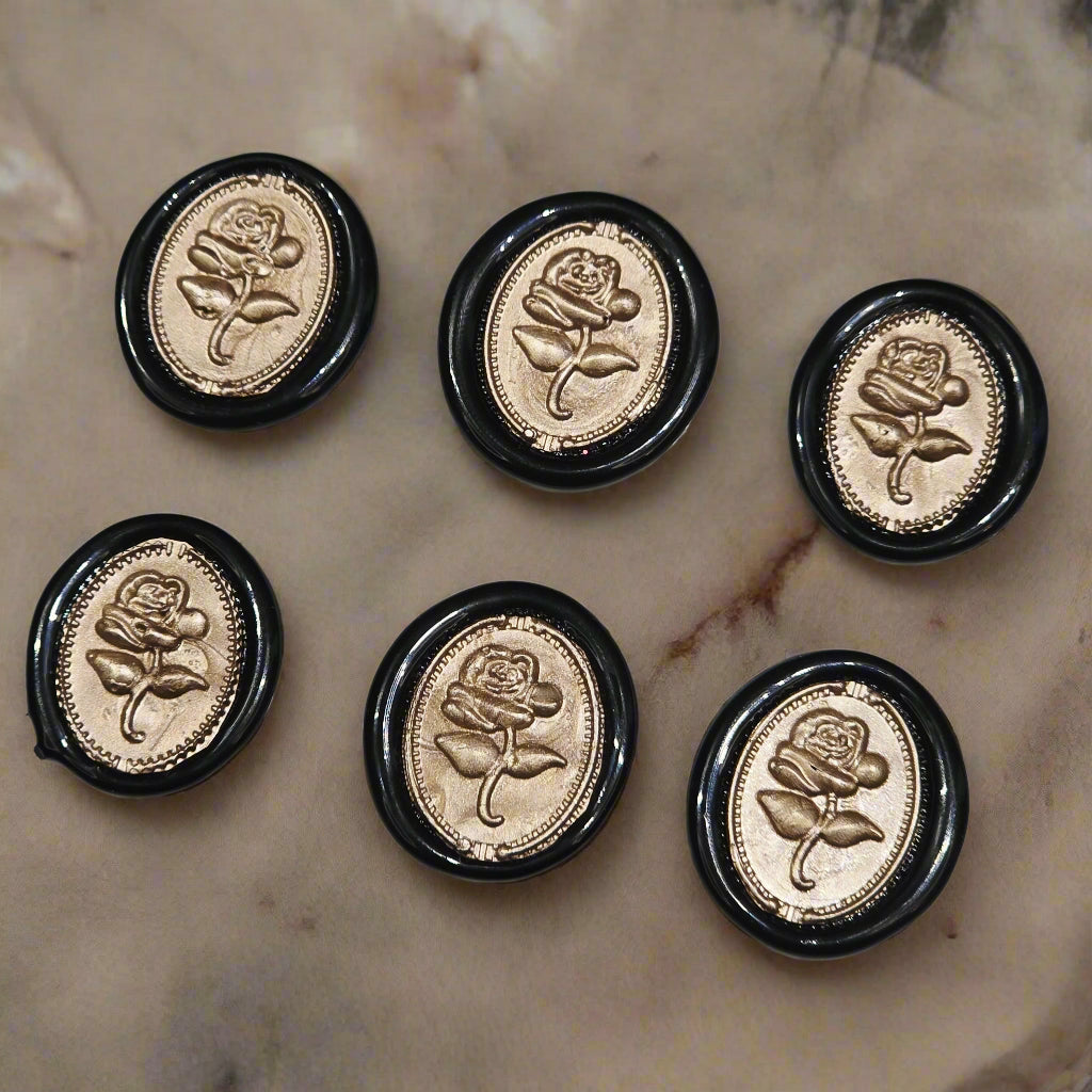 Gothic Rose Champagne Taupe & Black Two Color Wax Seals Set of SIX, with Adhesive Wax Seals for Cards, Invitations and Gifts