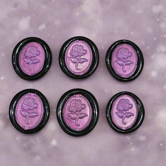 Gothic Rose Lilac Purple & Black Two Color Wax Seals Set of SIX, with Adhesive Wax Seals for Cards, Invitations and Gifts