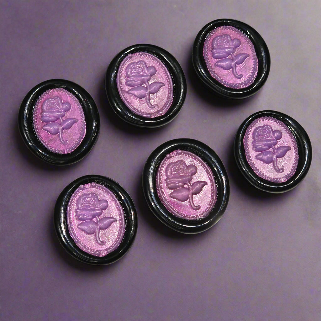 Gothic Rose Lilac Purple & Black Two Color Wax Seals Set of SIX, with Adhesive Wax Seals for Cards, Invitations and Gifts