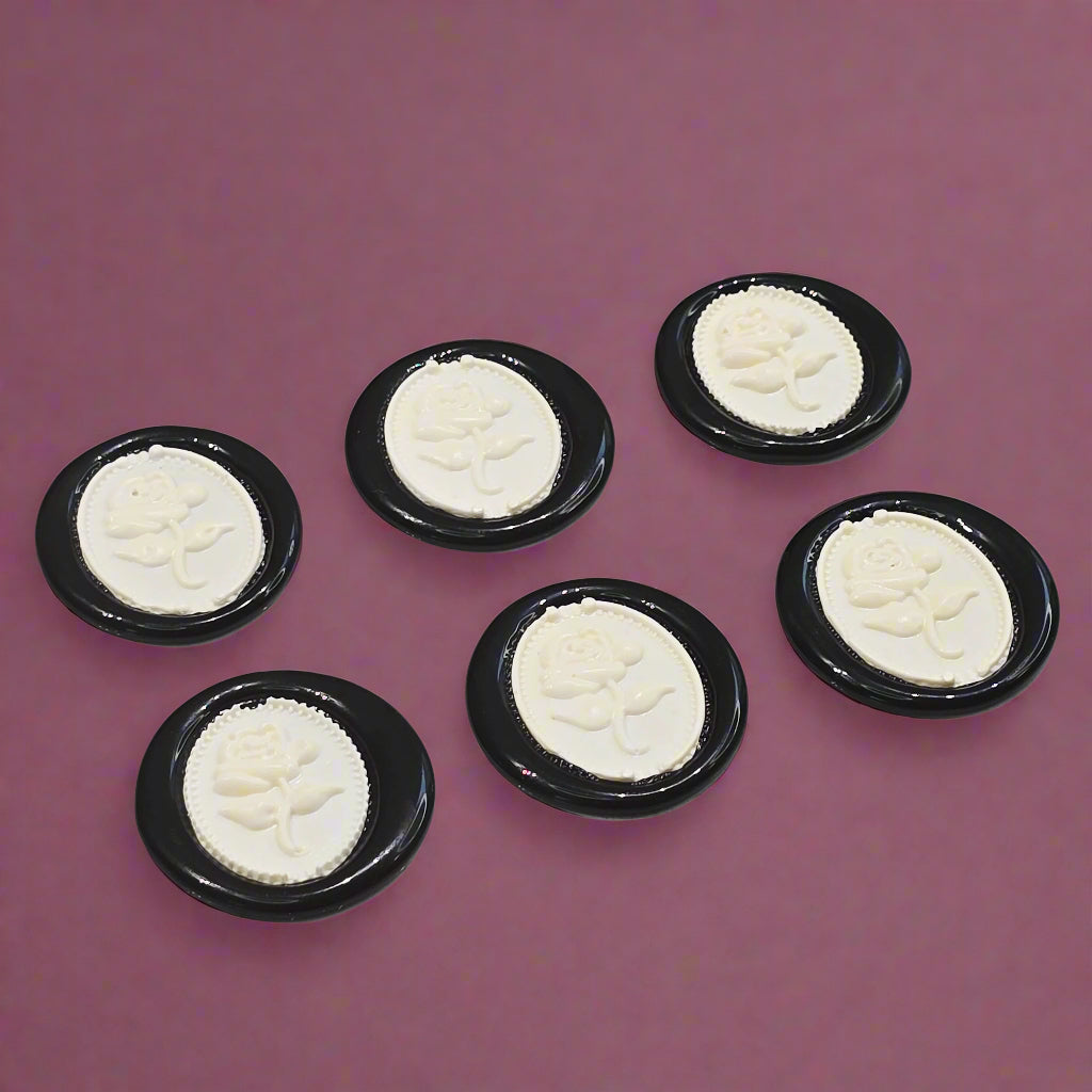 Gothic Rose White & Black Two Color Wax Seals Set of SIX, with Adhesive Wax Seals for Cards, Invitations and Gifts