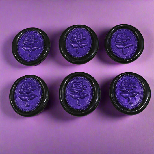 Gothic Rose Purple & Black Two Color Wax Seals Set of SIX, with Adhesive Wax Seals for Cards, Invitations and Gifts