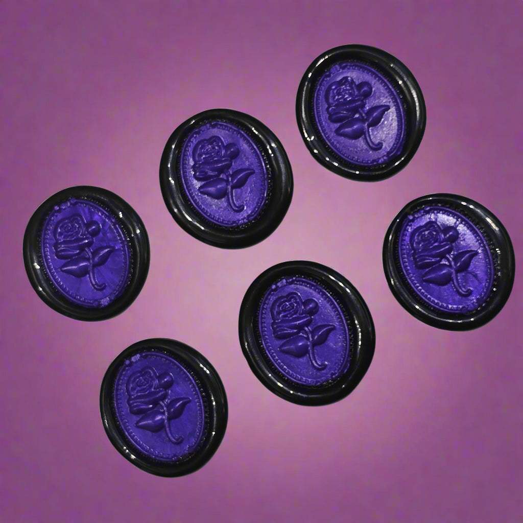 Gothic Rose Purple & Black Two Color Wax Seals Set of SIX, with Adhesive Wax Seals for Cards, Invitations and Gifts
