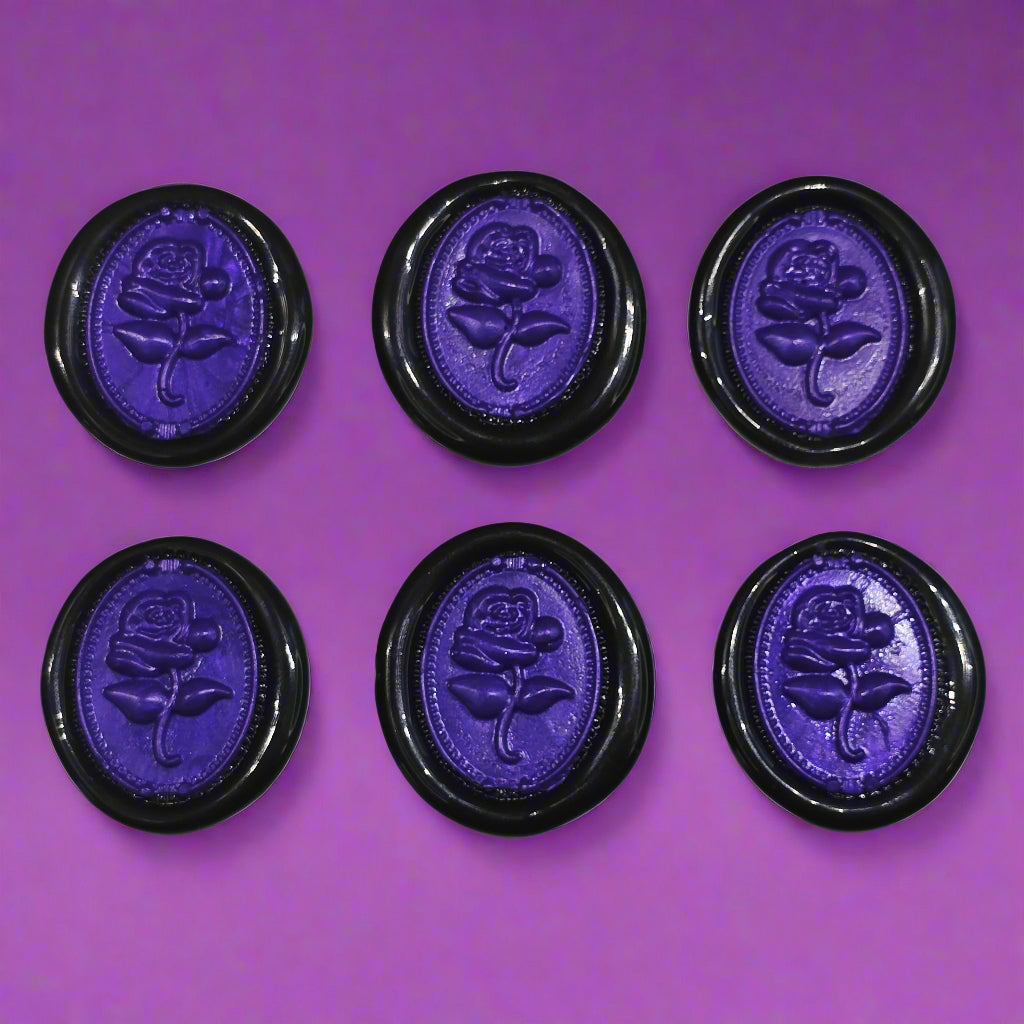 Gothic Rose Purple & Black Two Color Wax Seals Set of SIX, with Adhesive Wax Seals for Cards, Invitations and Gifts