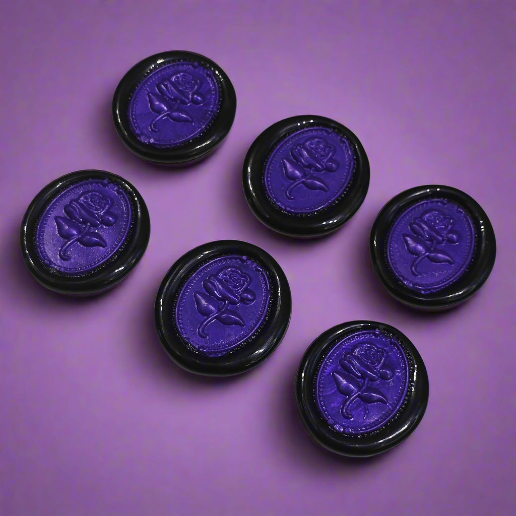 Gothic Rose Purple & Black Two Color Wax Seals Set of SIX, with Adhesive Wax Seals for Cards, Invitations and Gifts
