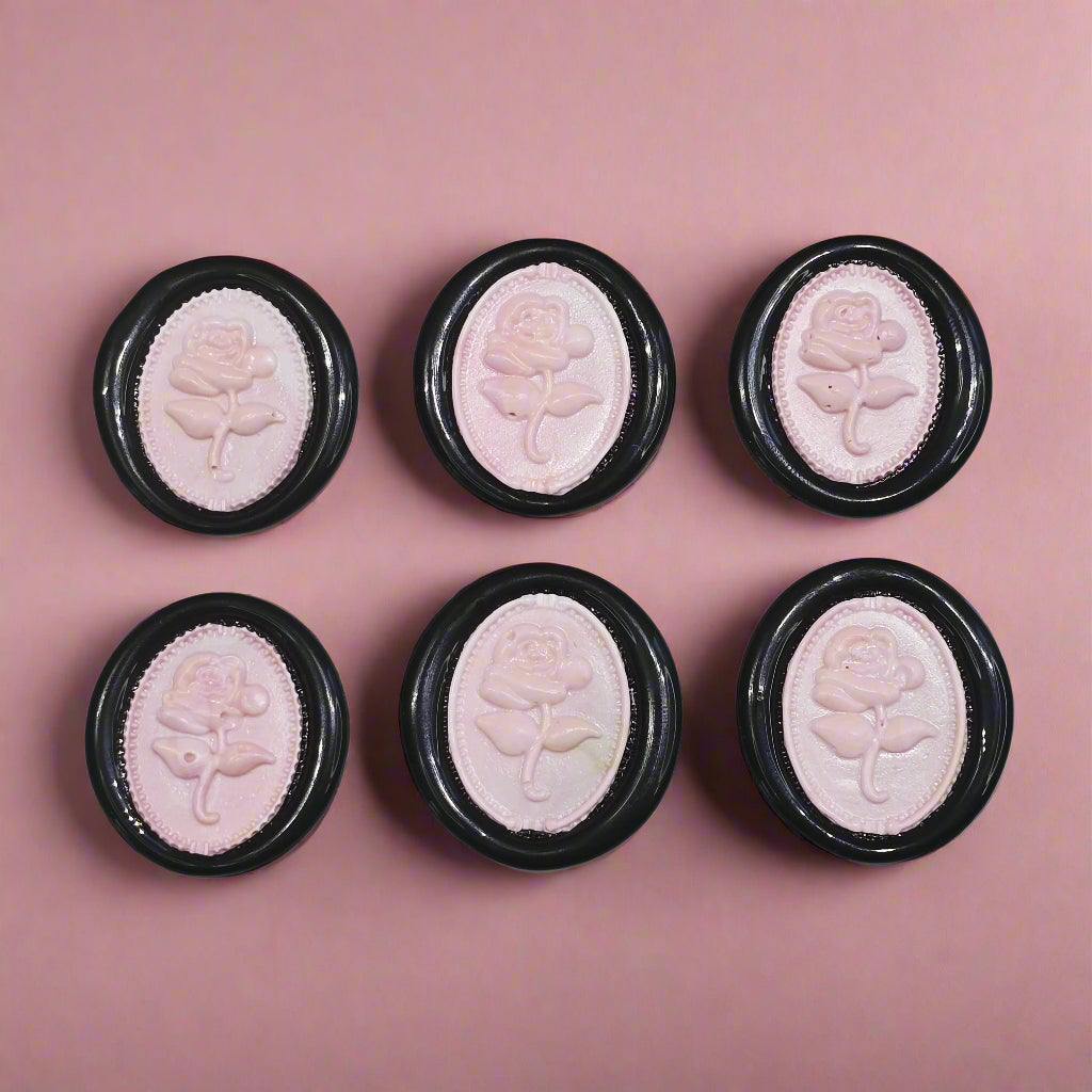Gothic Rose Pastel Pink & Black Two Color Wax Seals Set of SIX, with Adhesive Wax Seals for Cards, Invitations and Gifts