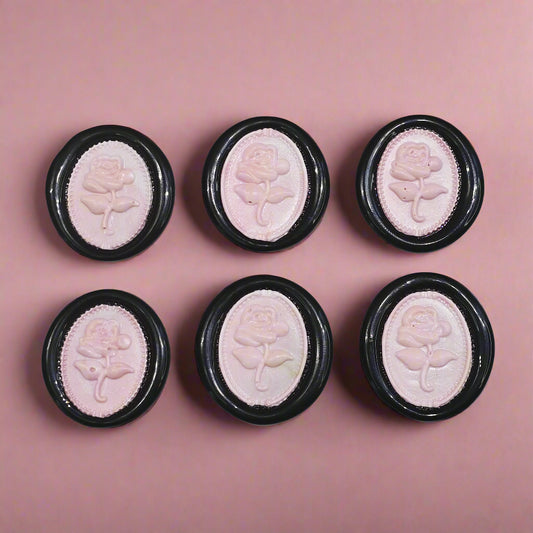 Gothic Rose Pastel Pink & Black Two Color Wax Seals Set of SIX, with Adhesive Wax Seals for Cards, Invitations and Gifts