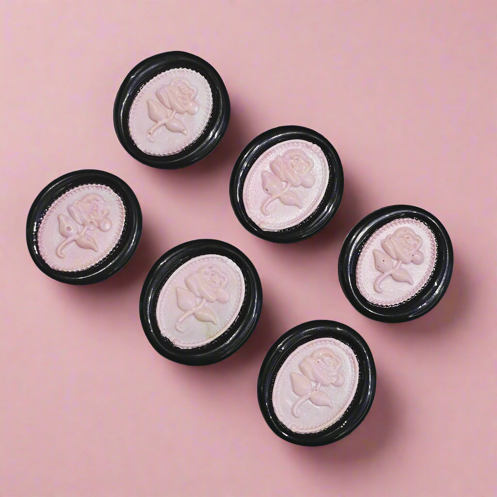 Gothic Rose Pastel Pink & Black Two Color Wax Seals Set of SIX, with Adhesive Wax Seals for Cards, Invitations and Gifts