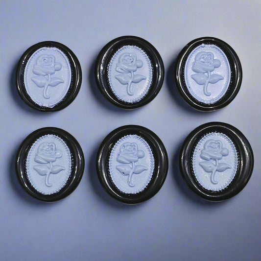Gothic Rose Periwinkle Blue & Black Two Color Wax Seals Set of SIX, with Adhesive Wax Seals for Cards, Invitations and Gifts
