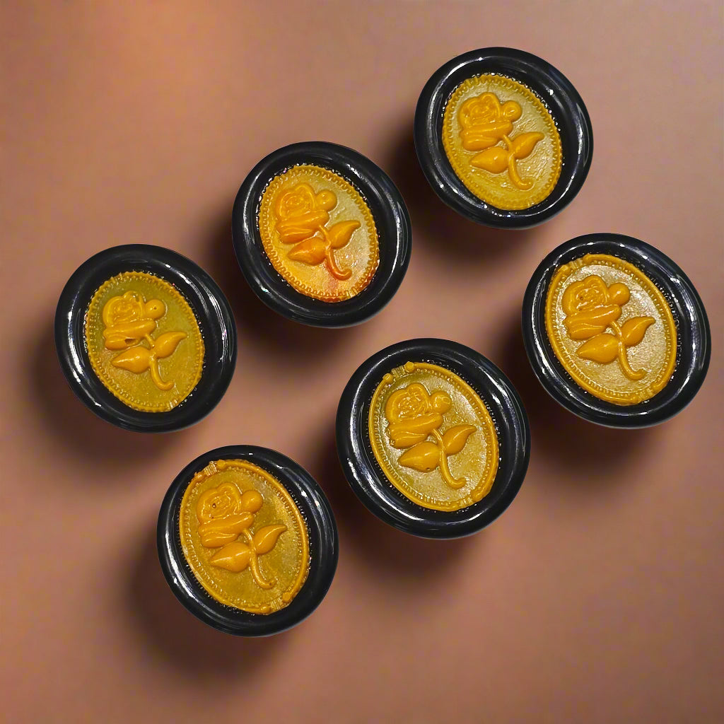 Gothic Rose Orange & Black Two Color Wax Seals Set of SIX, with Adhesive Wax Seals for Cards, Invitations and Gifts