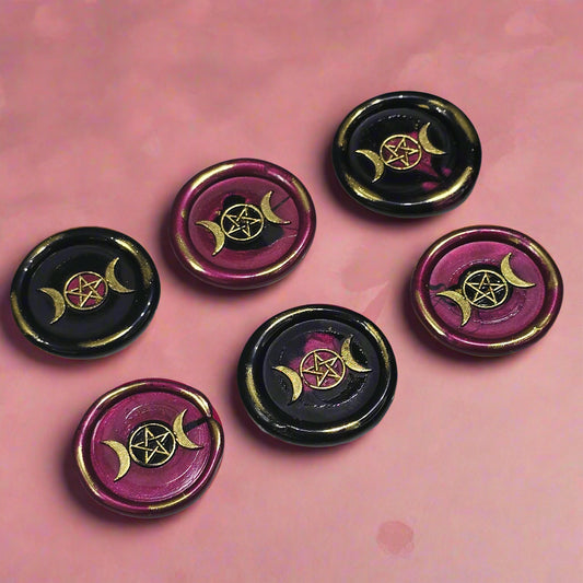Triple Moon Wax Seals Mulberry & Black, Set of SIX, for cards, invitations, letters and gifts
