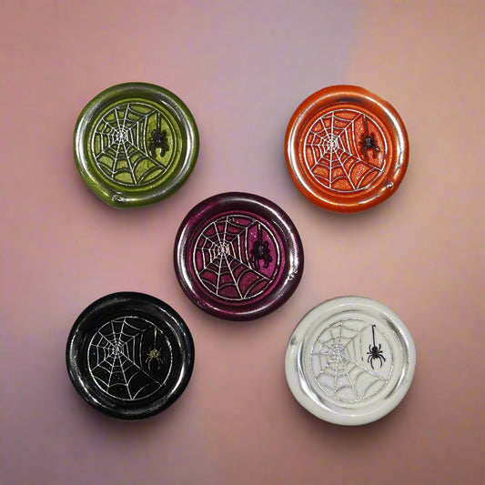 Halloween Spider's Web Wax Seals Multi Color Set of Five, for cards, invitations, letters and gifts