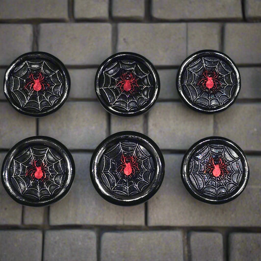 Spider's Web Wax Seals Black, Red & Silver Set of Six, with adhesive
