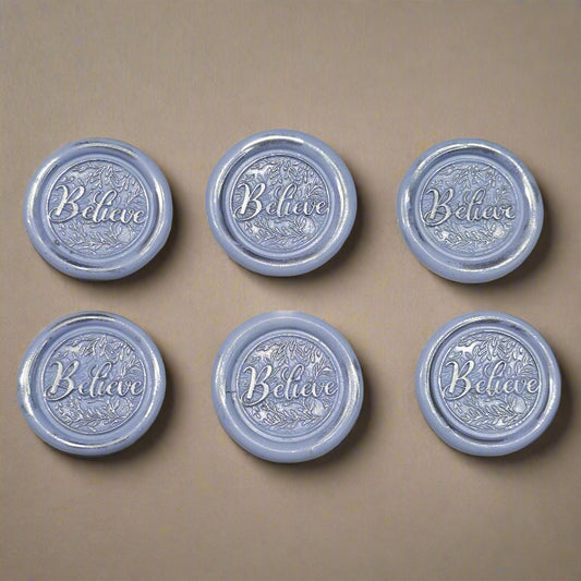 Believe Wax Seals Set of SIX, Periwinkle Blue & Silver, with Adhesive