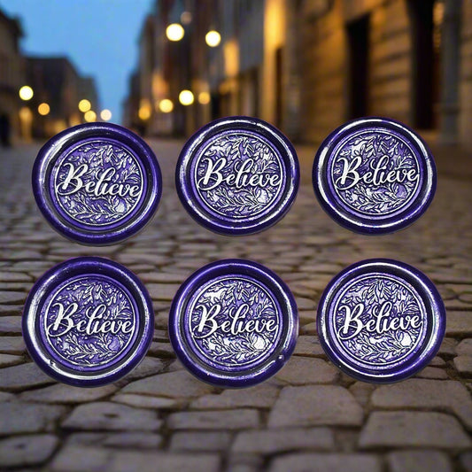 Believe Wax Seals Set of SIX, Purple & Silver, with Adhesive