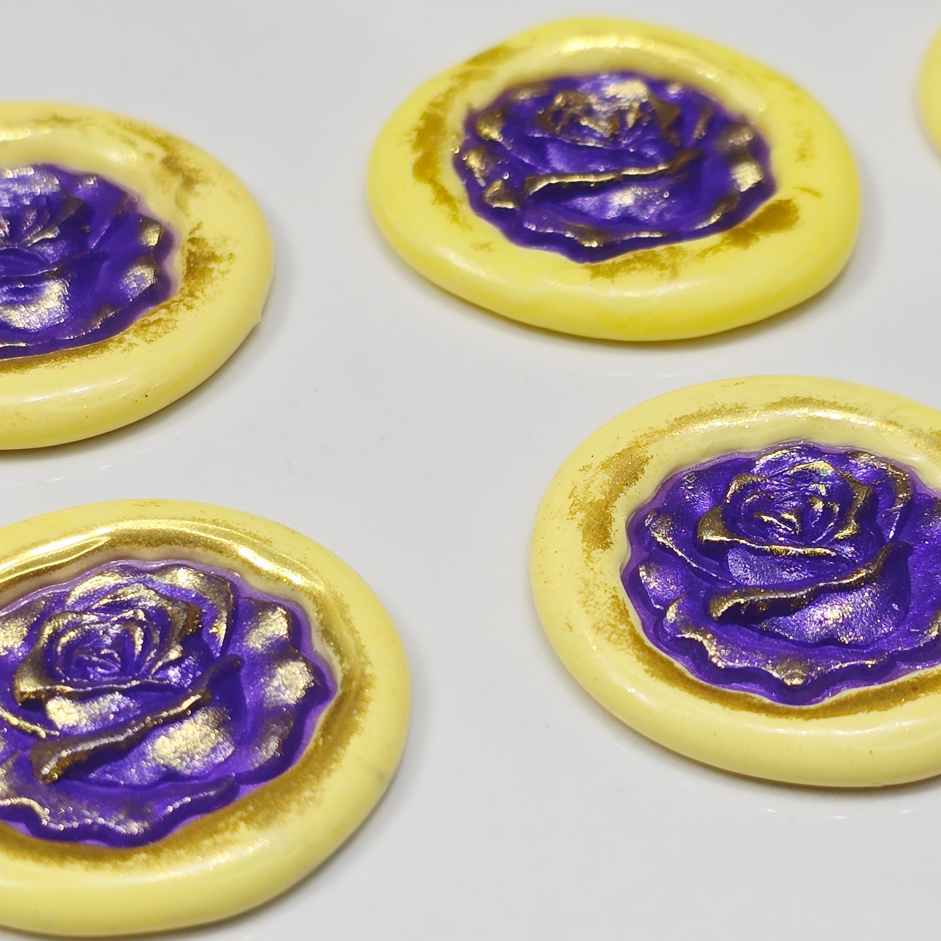 Blooming Rose Two-Color Wax Seals Yellow, Purple & Gold with adhesive