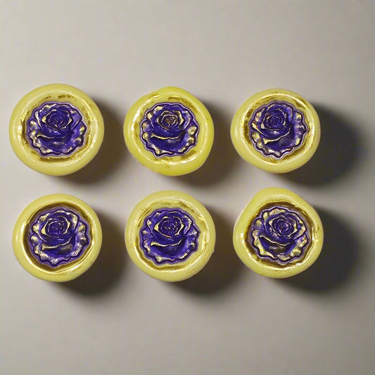 Blooming Rose Two-Color Wax Seals Yellow, Purple & Gold with adhesive