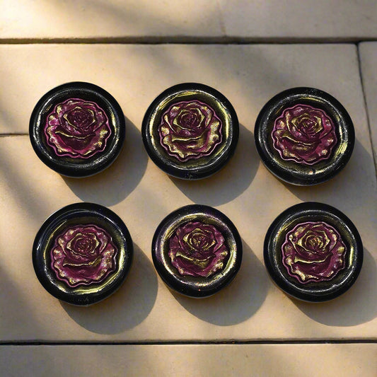 Blooming Rose Two-Color Wax Seals Mulberry Red, Black & Gold with adhesive