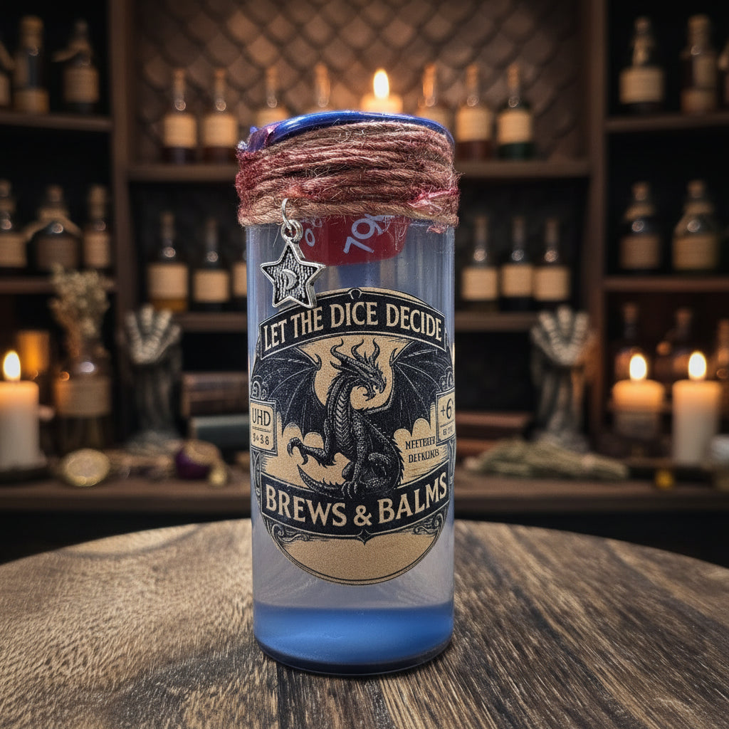 Dice D20 Let the Dice Decide Potion Props A Color Changing decorative bottle prop 3.5 "