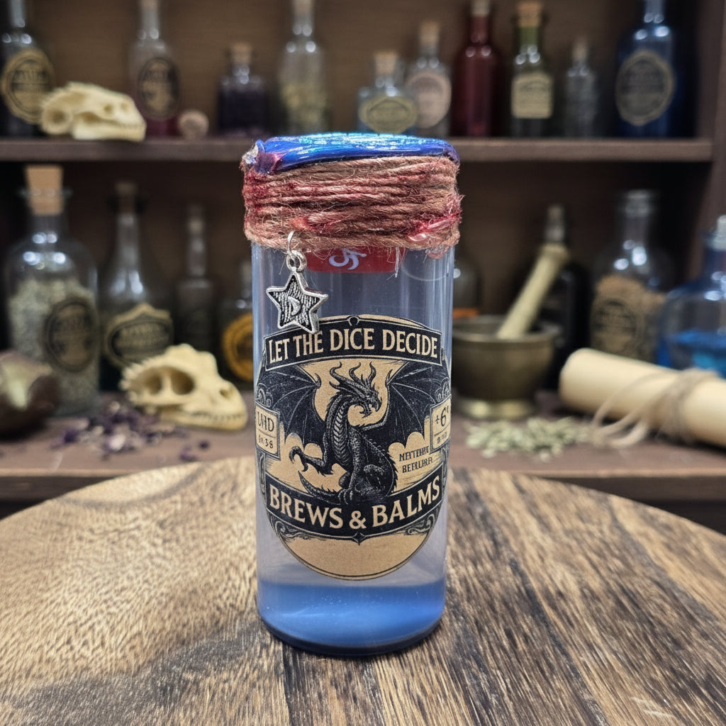 Dice D20 Let the Dice Decide Potion Props A Color Changing decorative bottle prop 3.5 "