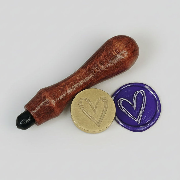 Wax Seal Brass Stamp Love Heart Sketch Includes Wooden Handle