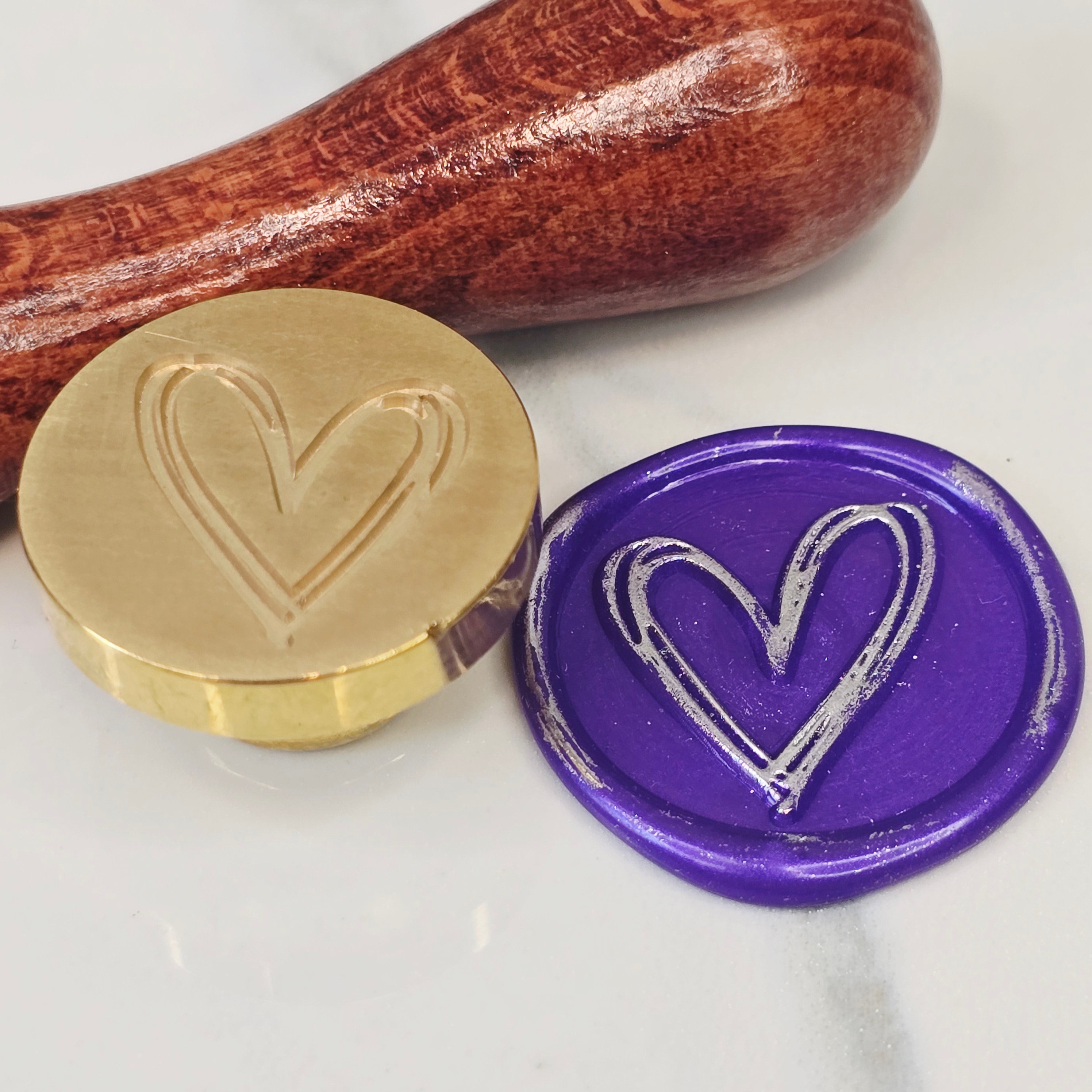 Wax Seal Brass Stamp Love Heart Sketch Includes Wooden Handle