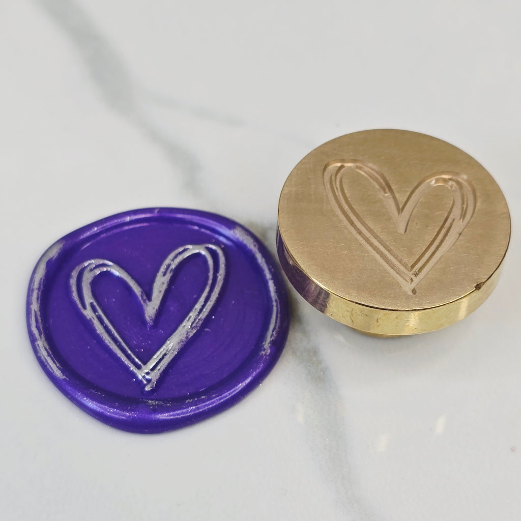 Wax Seal Brass Stamp Love Heart Sketch Includes Wooden Handle
