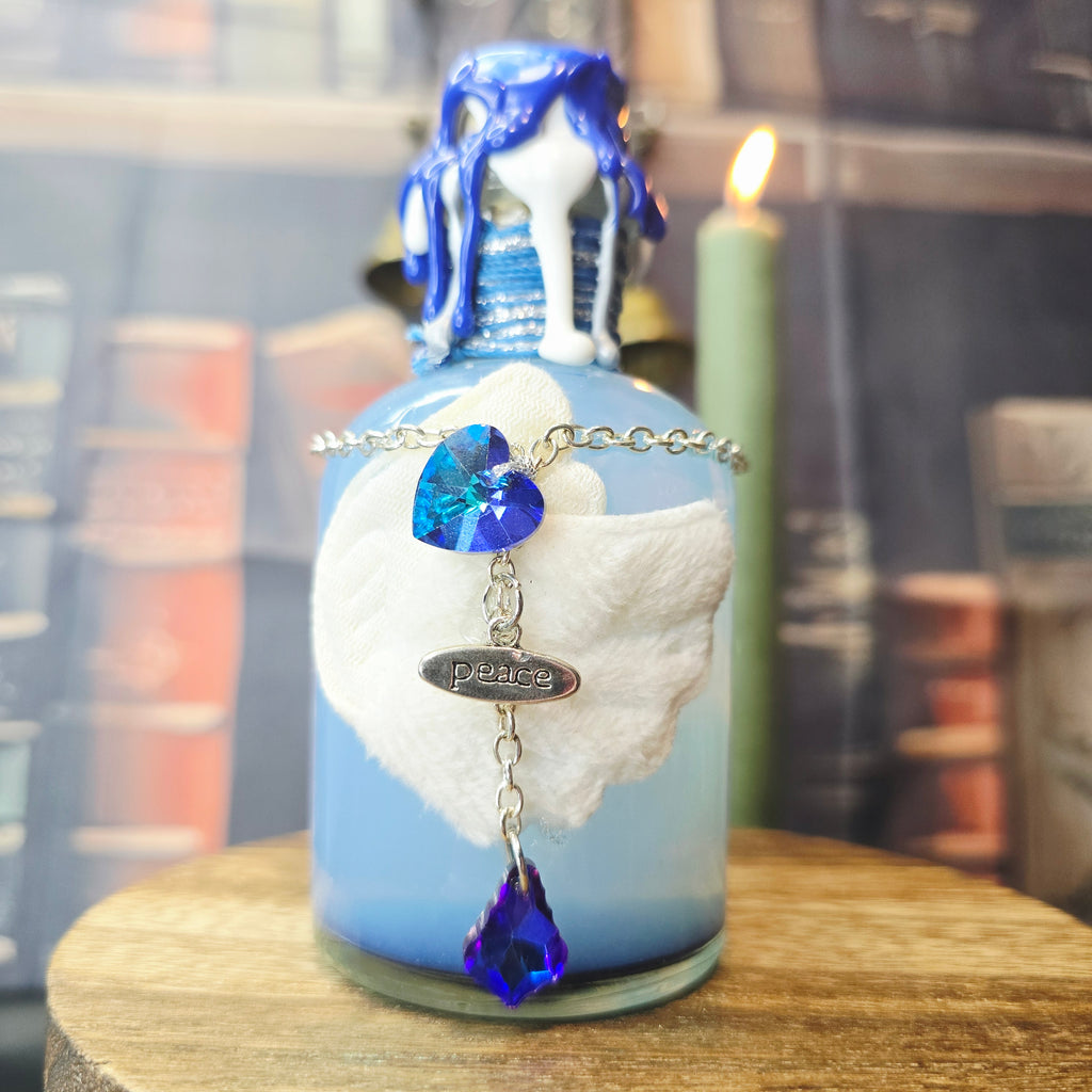 Handmade Peace Potion – Color Changing Decorative Bottle - White to Blue