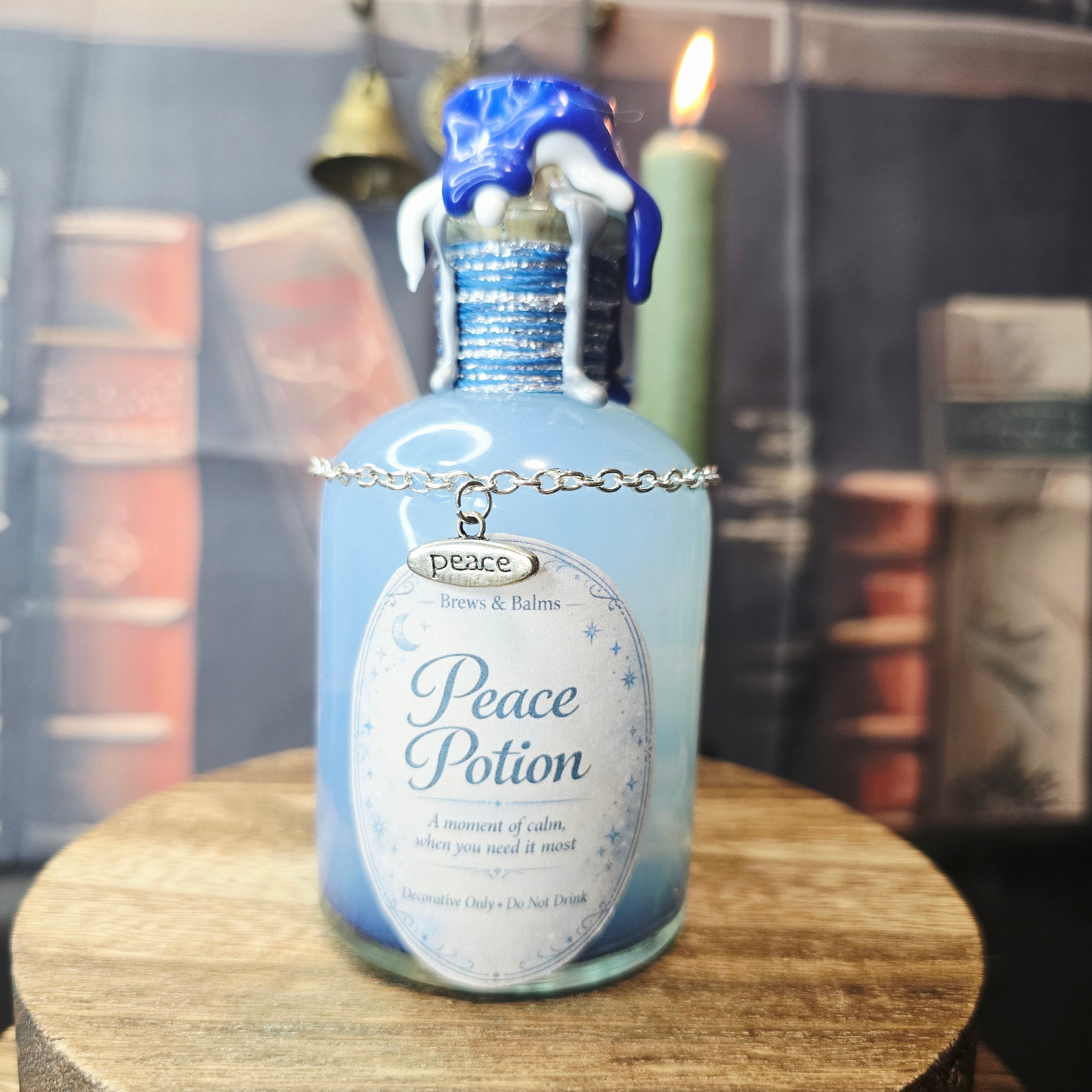 Handmade Peace Potion – Color Changing Decorative Bottle - White to Blue