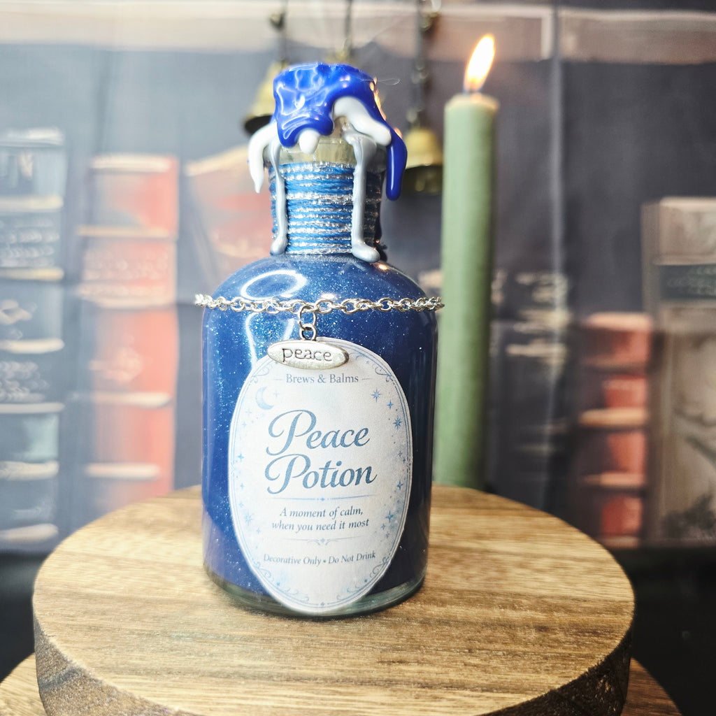 Handmade Peace Potion – Color Changing Decorative Bottle - White to Blue