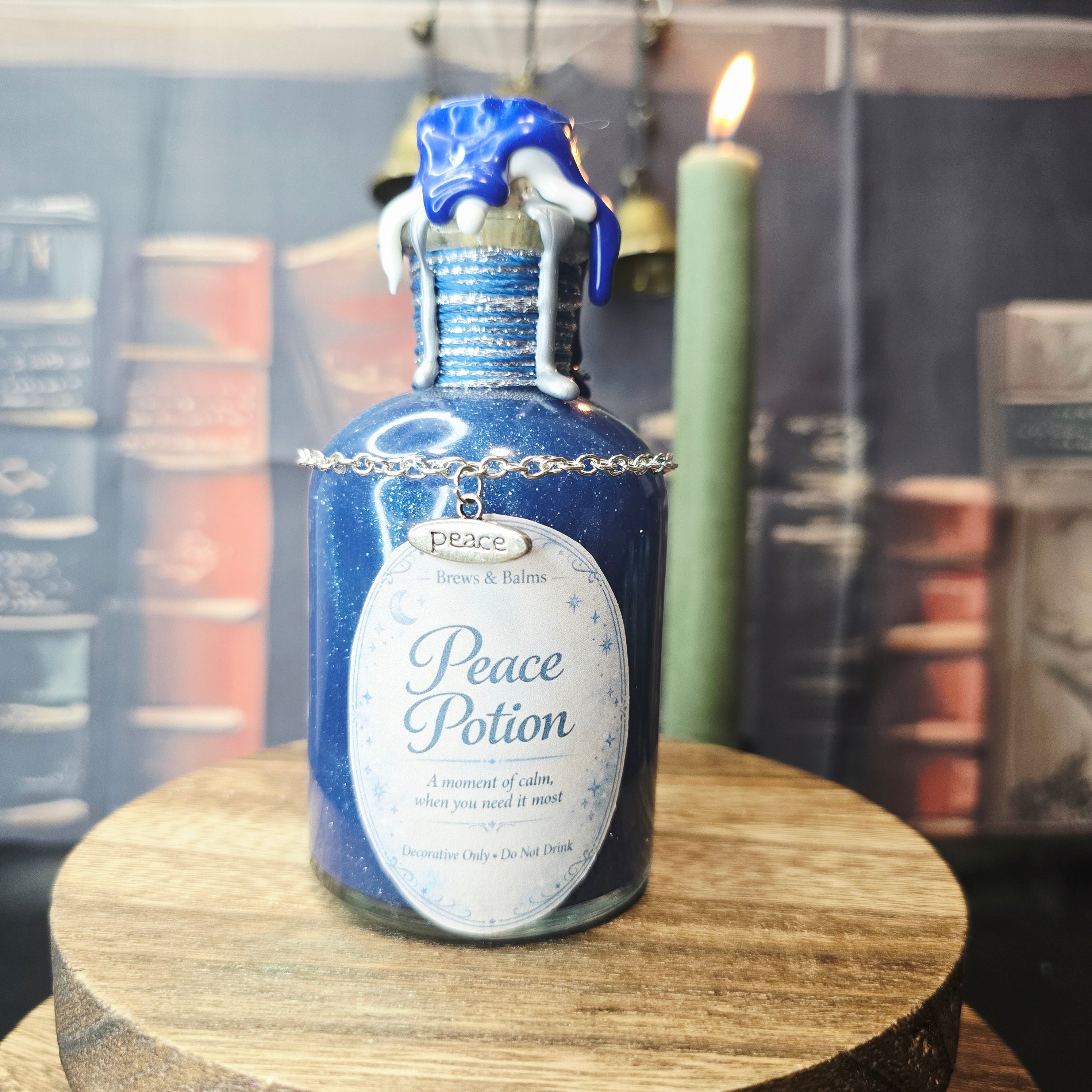 Handmade Peace Potion – Color Changing Decorative Bottle - White to Blue