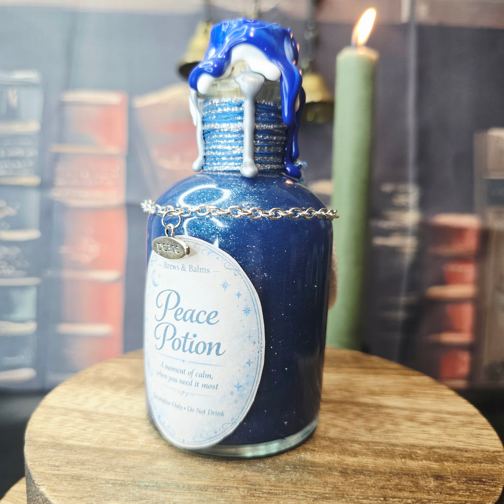 Handmade Peace Potion – Color Changing Decorative Bottle - White to Blue