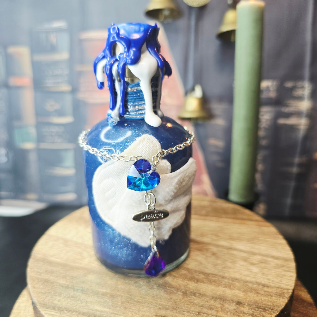 Handmade Peace Potion – Color Changing Decorative Bottle - White to Blue
