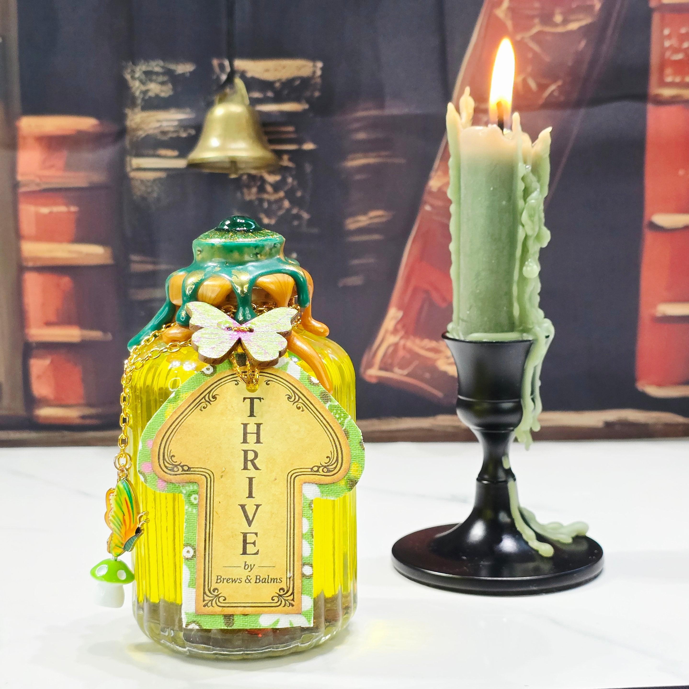 Handmade THRIVE Color-Changing Potion Bottle Prop Affirmation Potion - Sunny Yellow to Shimmering Green