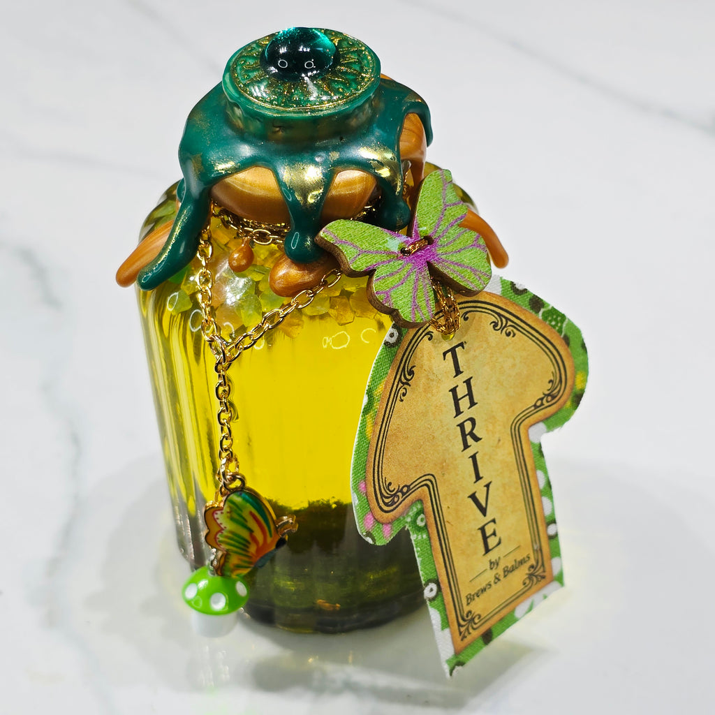 Handmade THRIVE Color-Changing Potion Bottle Prop Affirmation Potion - Sunny Yellow to Shimmering Green