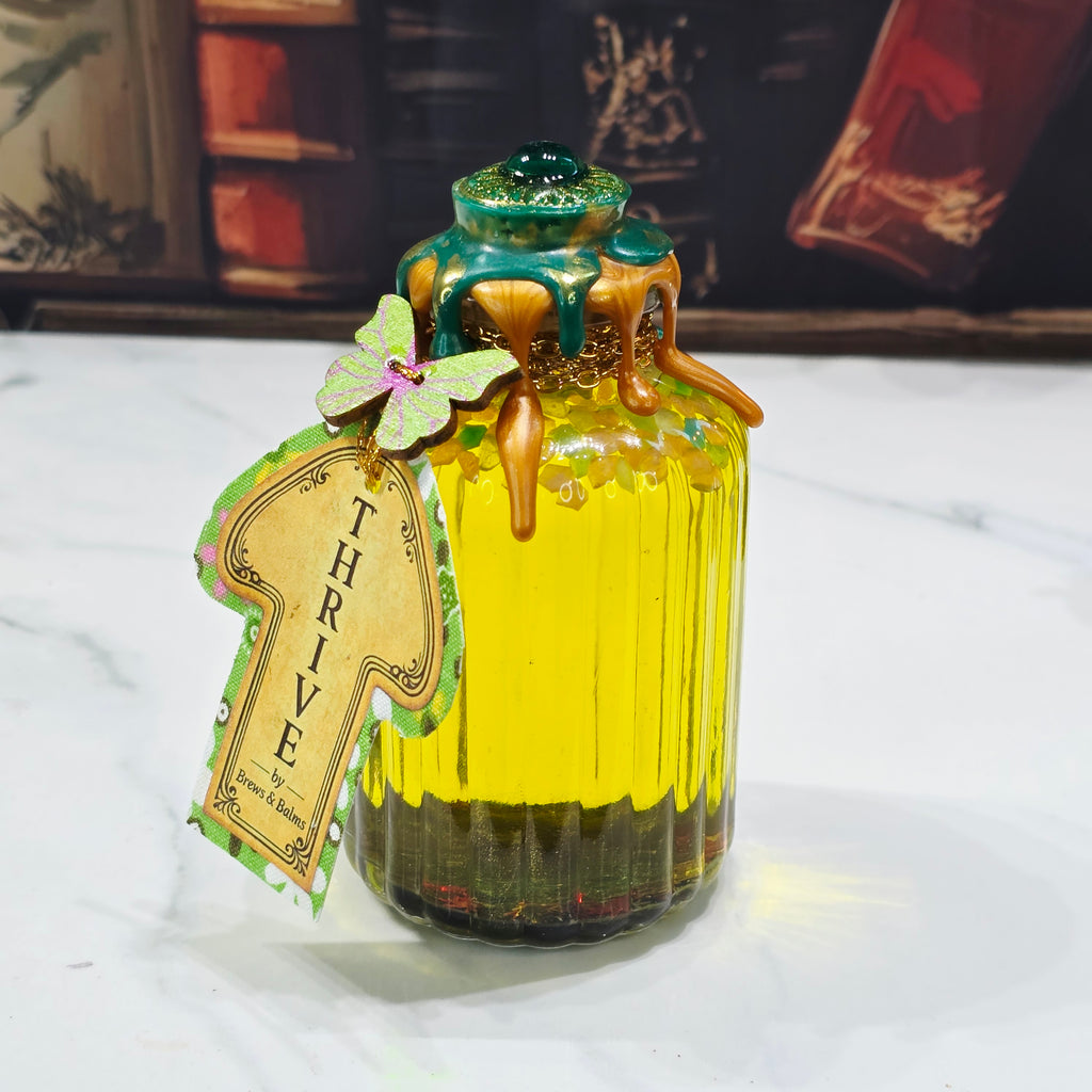 Handmade THRIVE Color-Changing Potion Bottle Prop Affirmation Potion - Sunny Yellow to Shimmering Green