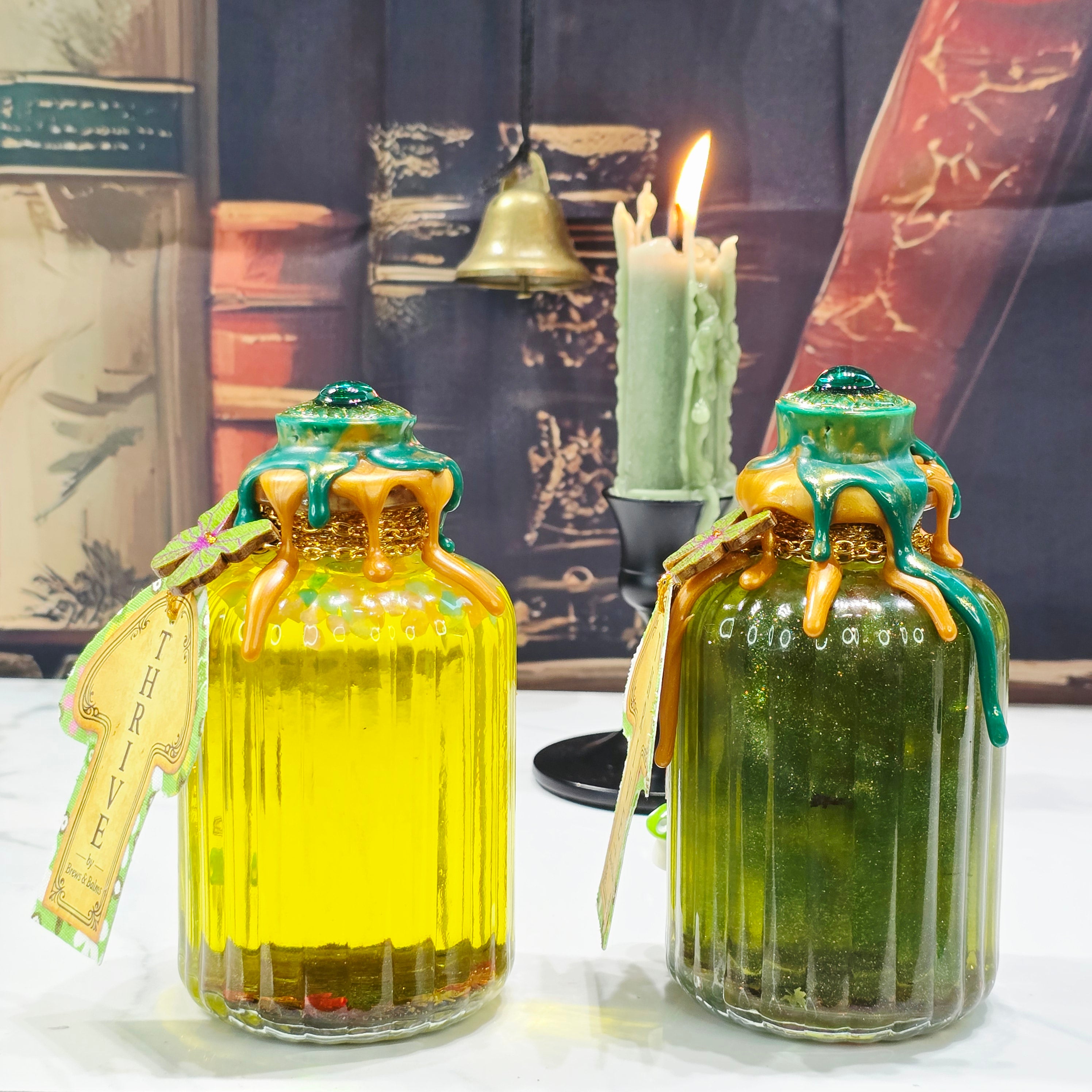 Handmade THRIVE Color-Changing Potion Bottle Prop Affirmation Potion - Sunny Yellow to Shimmering Green