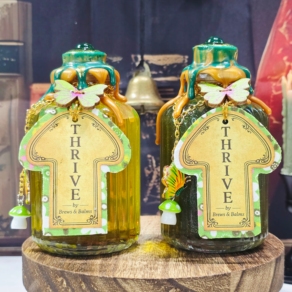 Handmade THRIVE Color-Changing Potion Bottle Prop Affirmation Potion - Sunny Yellow to Shimmering Green